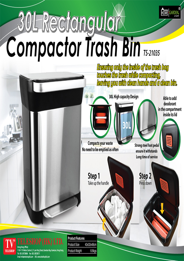30L Rectangular Compactor Trash Bin